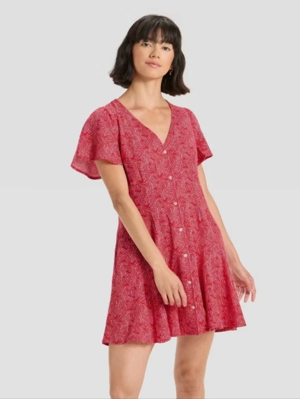 Women's Short Sleeve Button-Front Mini A-Line Dress from Universal Thread Sz XS